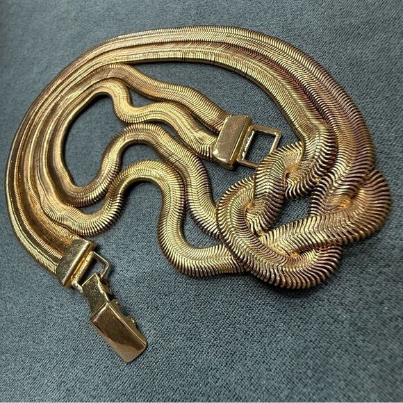 Chunky Gold Triple Strand Knot Necklace Vintage Statement Bold Elegant - Picture 3 of 15